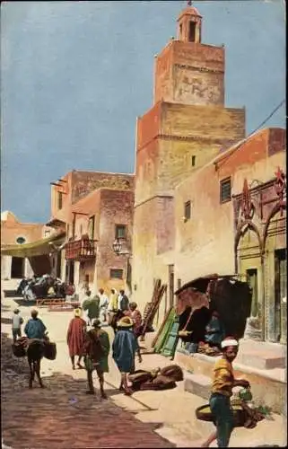 Ak Sfax Tunesien, Rue et Mosquee, Straßenszene, Moschee