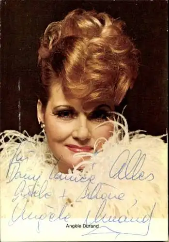 Ak Schauspielerin Angele Durand, Portrait, Federboa, Autogramm