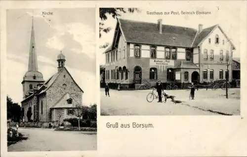 Ak Borsum Harsum in Niedersachsen, Kirche, Gasthaus zur Post