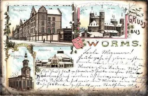 Litho Worms in Rheinland Pfalz, Neue Kaserne, Dom, Festspielhaus, Dreifaltigkeitskirche