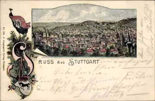 Litho Stuttgart in Württemberg, Gesamtansicht, Wappen