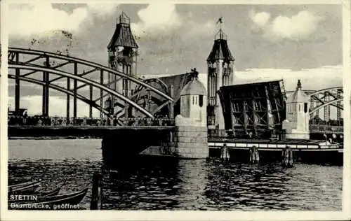 Ak Szczecin Stettin Pommern, Baumbrücke, geöffnet