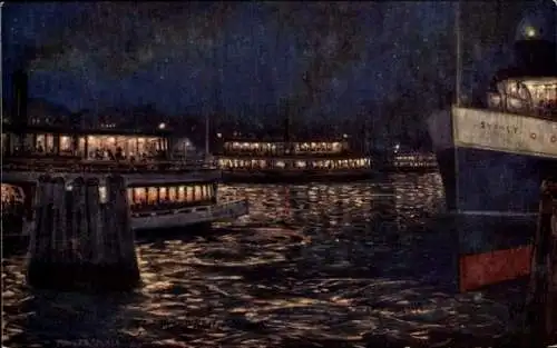 Ak Sydney Australien, Fähren bei Nacht