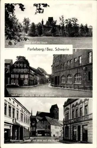 Ak Perleberg in der Prignitz, Schuhmarkt, Museum, Hamburger Straße, Kirche