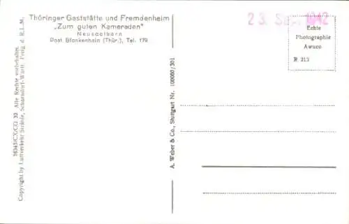 Ak Neusaalborn Saalborn Blankenhain in Thüringen, Fliegeraufnahme, Gaststätte Zum guten Kameraden