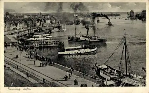 Ak Flensburg in Schleswig Holstein, Hafen, Dampfer