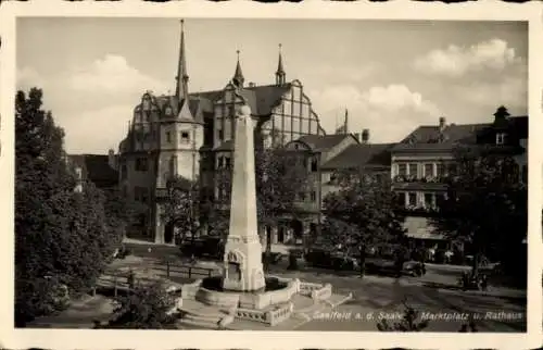 Ak Saalfeld an der Saale Thüringen, Marktplatz und Rathaus