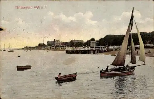 Ak Wyk auf Föhr Nordfriesland, Strand, Ufer, Segelboot