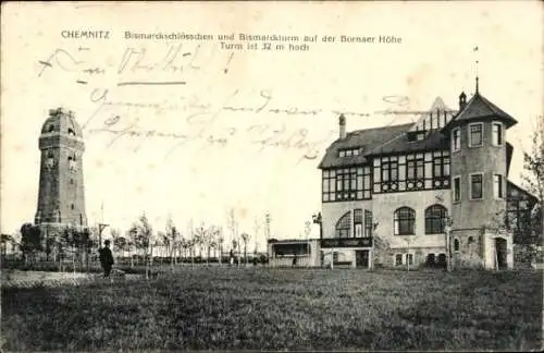 Ak Chemnitz in Sachsen, Bismarckschlösschen, Bismarckturm, Bornaer Höhe