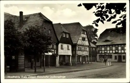 Ak Hirschfelde Zittau in Sachsen, Historische Laubengänge, Fachwerkhäuser