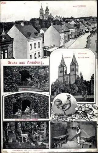 Ak Arenberg Koblenz am Rhein, Hauptstraße, Roter Hahn, schlafende Jünger, Heiliger Joseph