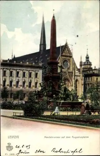 Ak Leipzig, Mendebrunnen auf dem Augustusplatz, Park