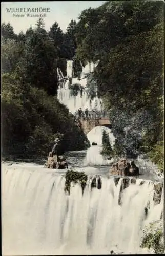 Ak Bad Wilhelmshöhe Kassel in Hessen, neuer Wasserfall, Brücke