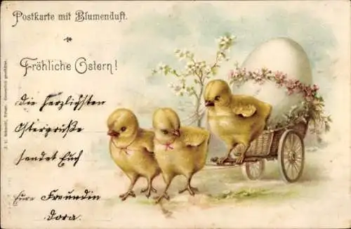 Litho Glückwunsch Ostern, Küken, Osterei