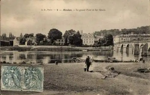 Ak Meulan en Yvelines, Große Brücke, Quais