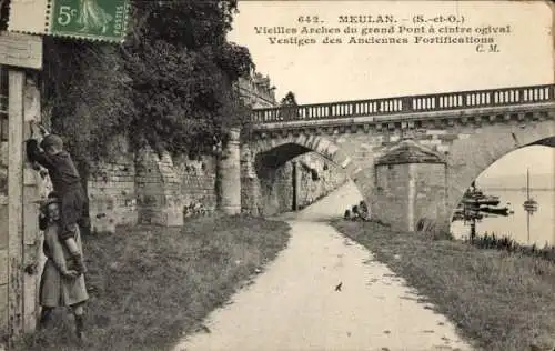 Ak Meulan en Yvelines, Vieilles Arches du grand Pont