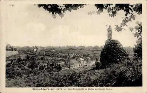 Ak Sainte Severe Indre, Panorama, Statue de Sainte Severe