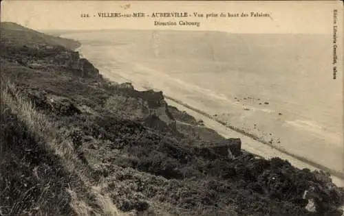 Ak Villers sur Mer Calvados, Vue prise du haut des Falaises Direction Cabourg