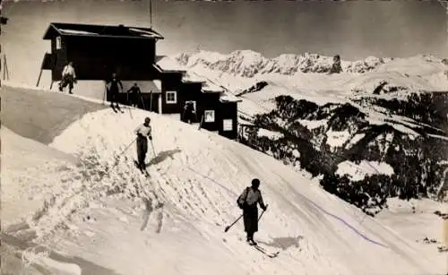 Ak Megève Haute Savoie, Le Schuss, Winter, Skifahrer