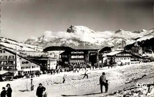 Ak Megève Haute Savoie, Gare de depart, Winter, Gebirge