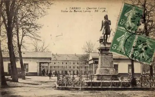 Ak Tarbes Hautes Pyrénées, Quartier Larrey, Statue du Barron Larrey