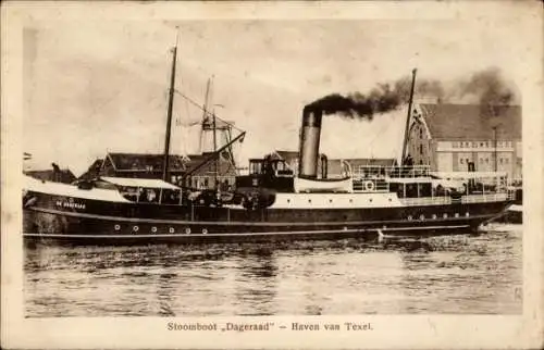 Ak Texel Nordholland Niederlande, Dampfschiff Dageraad, Hafen