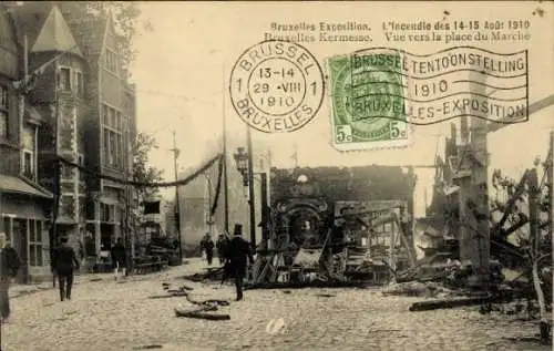 Ak Brüssel Brüssel, Ausstellung 1910, Feuer, Place du Marché