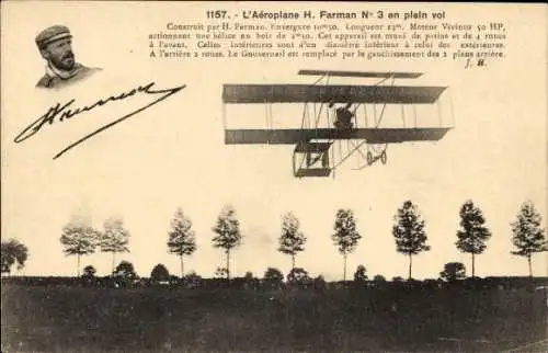 Ak Aviation, das Flugzeug H. Farman Nr. 3 im vollen Flug, Flieger