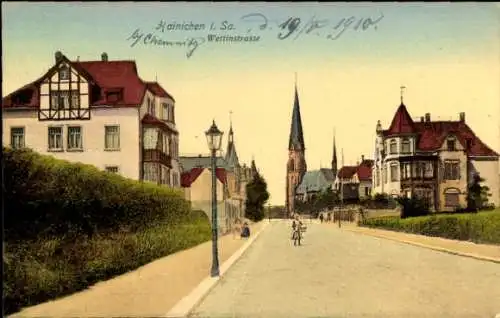 Ak Hainichen in Sachsen, Wettinstraße, Kirche