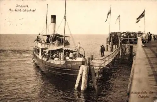 Ak Ostseebad Zinnowitz auf Usedom, Anlegestelle der Dampfer, Dampfer Carl Feuerloch