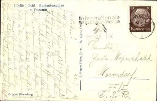 Ak Görlitz in der Lausitz, Hindenburgplatz mit Postamt