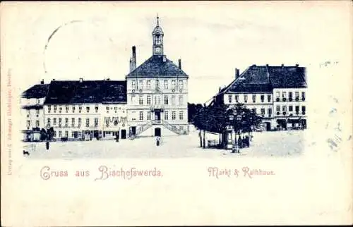 Ak Bischofswerda in Sachsen, Markt und Rathaus, Restaurant Deutscher Krug