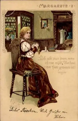 Litho Margarete, Ich gäb' was drum, Frauenportrait, Faust, Goethe