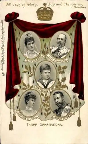 Präge Litho Adel Großbritannien, König Edward VII, Alexandra, Georg V, Maria von Teck