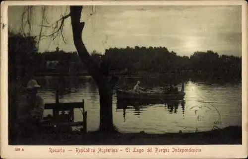 Ak Rosario Argentinien, El Lago del Parque Independencia, Teich im Park