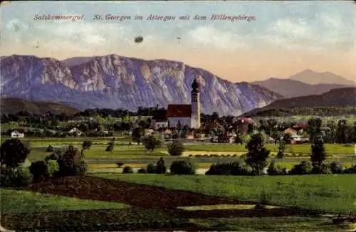 Ak Sankt Georgen im Attergau Oberösterreich, Gesamtansicht, Höllengebirge