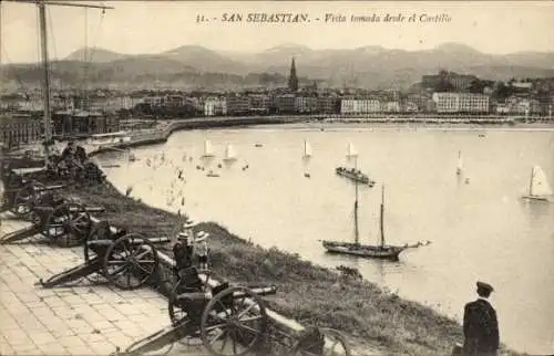 Ak Donostia San Sebastián Baskenland, Blick vom Schloss aus