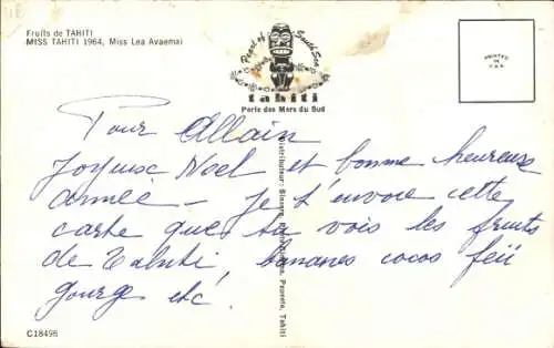 Ak Tahiti Ozeanien, Obst, Miss Tahiti 1964