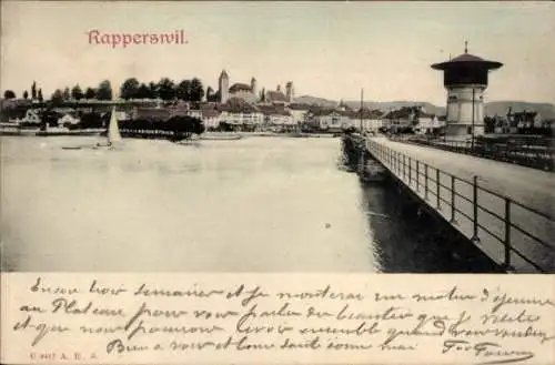 Ak Rapperswil Kanton Sankt Gallen, Teilansicht, Brücke