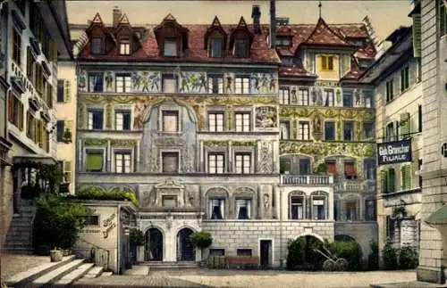 Ak Luzern Stadt Schweiz, Hotel Waage, Rathaus, dann Schulhaus und Zunfthaus