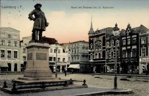 Ak Lębork Lauenburg Pommern, Markt, Denkmal des Gr. Kurfürsten