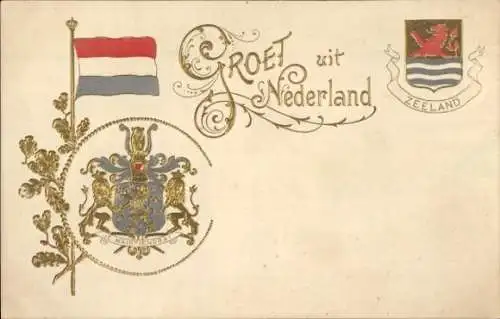 Präge Wappen Ak Zeeland Niederlande, Fahne, Souvenir