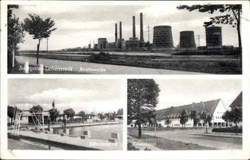 Ak Lebenstedt Salzgitter in Niedersachsen, Reichswerke, Schwimmbad, Gästehaus