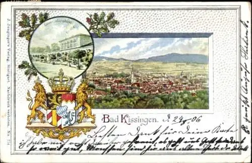 Präge Wappen Litho Bad Kissingen Unterfranken Bayern, Konversationshaus, Totalansicht