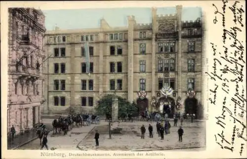 Ak Nürnberg in Mittelfranken, Deutschhauskaserne, Ausmarsch der Artillerie