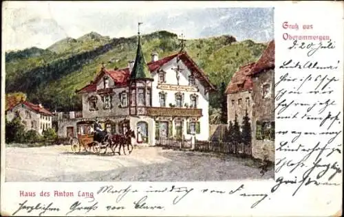 Künstler Litho Oberammergau in Oberbayern, Haus des Anton Lang