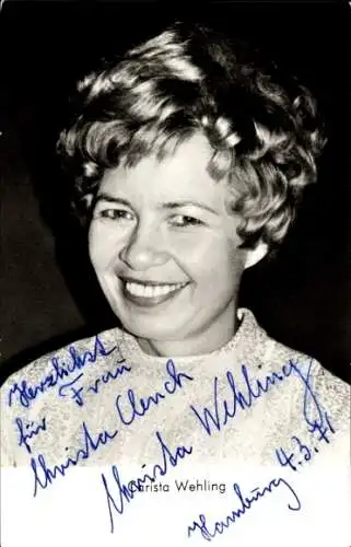 Ak Schauspielerin Christa Wehling, Portrait, Autogramm