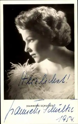 Ak Schauspielerin Jeannette Schultze, Portrait, Federboa, Autogramm