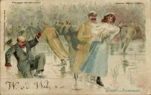 Halt gegen das Licht Litho Winter und Sommer, Eisläufer, Allegorie, Meteor 573