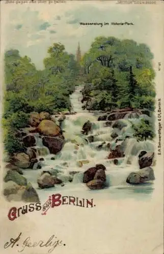 Halt gegen das Licht Litho Berlin Kreuzberg, Wassersturz im Viktoria Park, Meteor 191